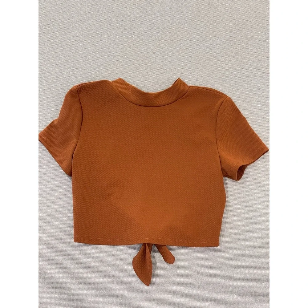 Orange Tie Front Crop Top Cut Out Short Sleeve‎ American Eagle Medium